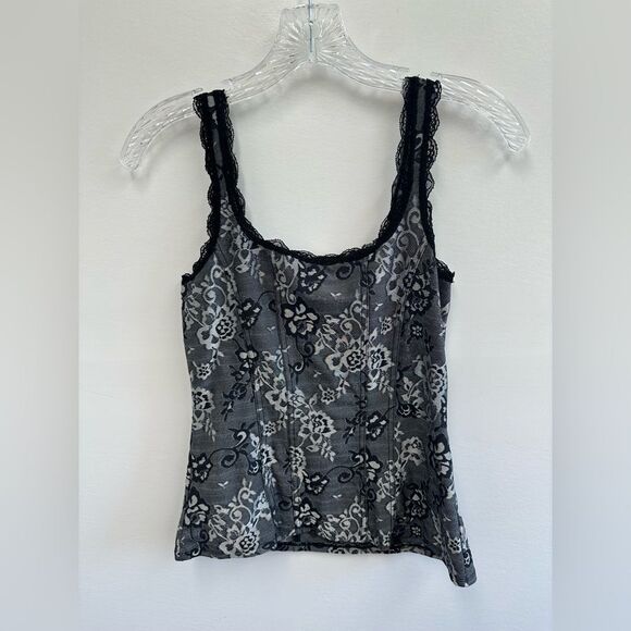 Y2K WHBM Gray Baroque Floral Corset Fitted Tank Lace Trim Cami Size S - Picture 4 of 9